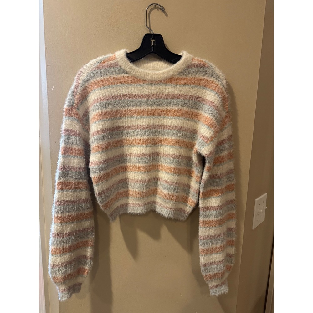 NWOT BP. Womens XXS Striped Nordstrom Eyelash Knit Cropped‎ Crewneck Sweater